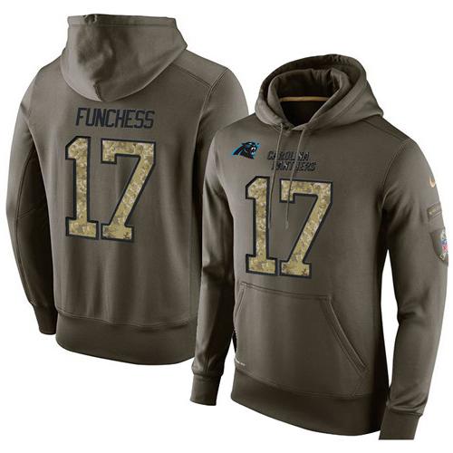 NFL Men's Nike Carolina Panthers #17 Devin Funchess Stitched Green Olive Salute To Service KO Performance Hoodie - Click Image to Close